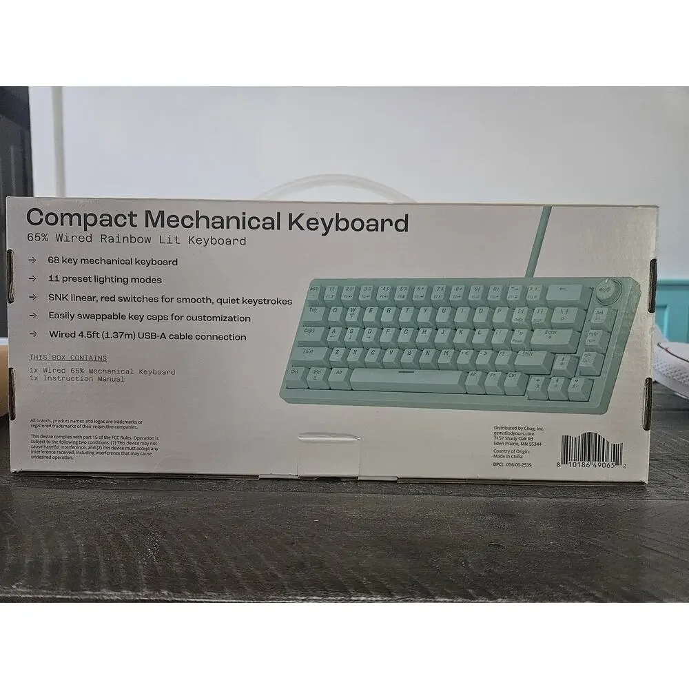 NEW NORTH Compact Mechanical Keyboard 65% Wired Rainbow Lit Keyboard Mint Green